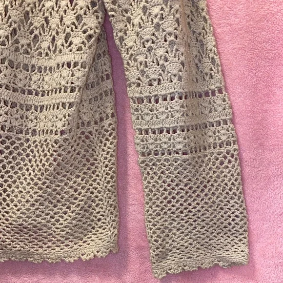 Vintage 90s Tiara Crochet Cardigan Longsleeve Nautical Beige Cream Taupe XL Fest - Picture 4 of 12